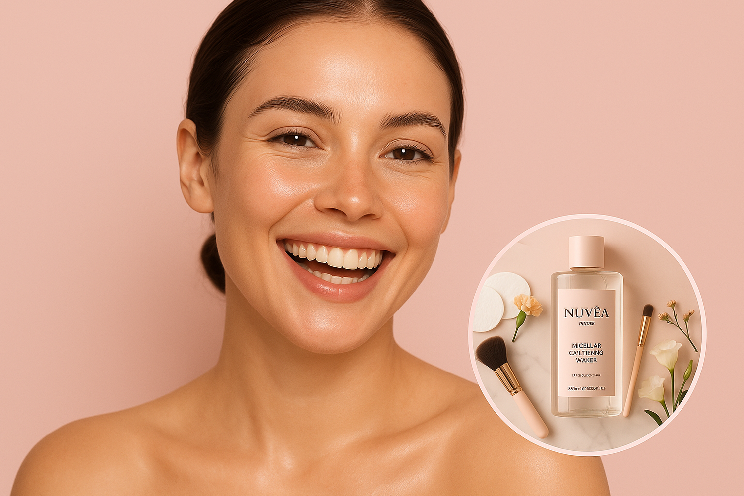 Femme joyeuse avec démaquillant Nuvéa Paris